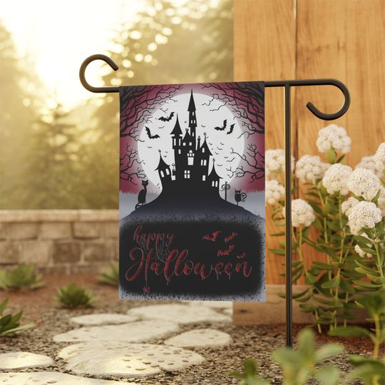Happy Halloween Garden Flag, Halloween Outdoor Flag,Haunted House Lawn Flag