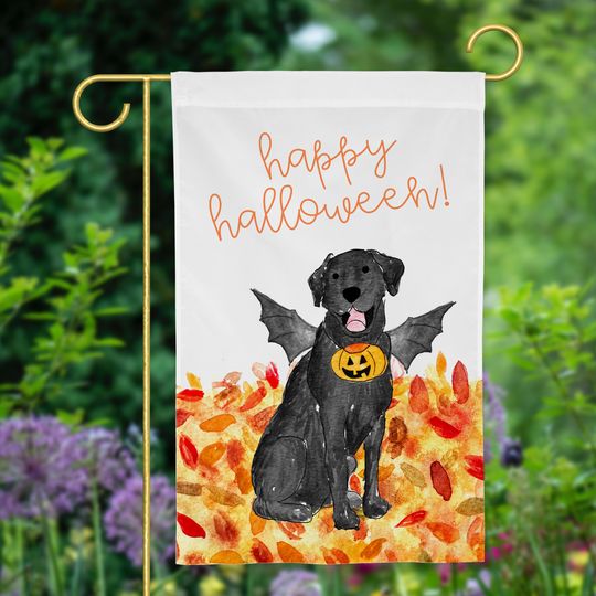 Spooky Halloween Lab Garden Flag | Halloween Yard Flag, Bat Wing Black Lab