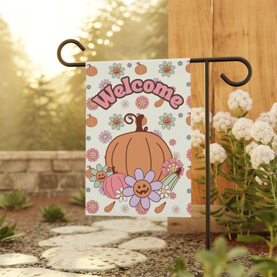 Discover Retro Pumpkin Garden Flag | Retro Fall Garden & House Welcome Banner