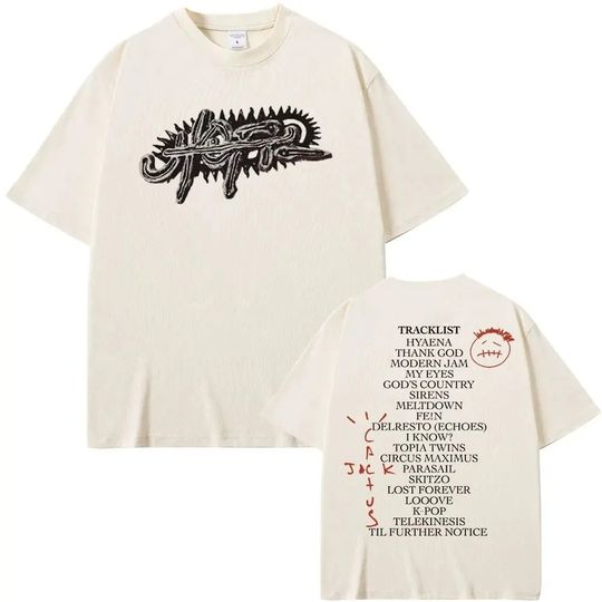 Rapper Cactus Jack Tshirt, UTOPIA Album Graphics T-shirts, Men's Hip Hop Pure Cotton Tees Male Casual Oversized T Shirt