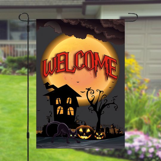 Welcome- Halloween- Garden Flag-  Haunted House- Pumpkin Patch