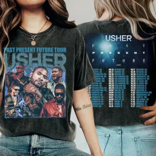 Discover Usher Past Present Future Tour 2024 Shirt Gift For Fan 2 Side Unisex Shirt