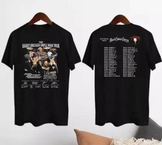 Discover Lynyrd Skynyrd ZZ Top Tour 2024 Shirt, Sharp Dressed Simple Man US Tour Shirt