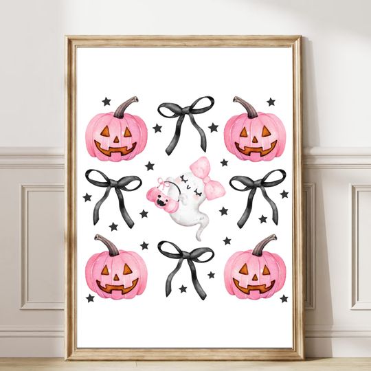 Coquette Pink Halloween Wall Art Print Girl room decor Trendy Nursery