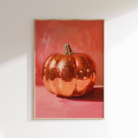 Discover Pumpkin Disco Ball Poster, Cute Halloween Wall Art, Printable Orange Wall
