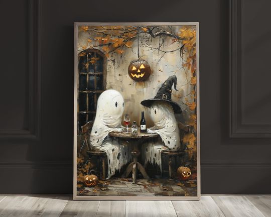 Cute Ghost Painting Blind Date Vintage Halloween Decor Dark Academia Ghost