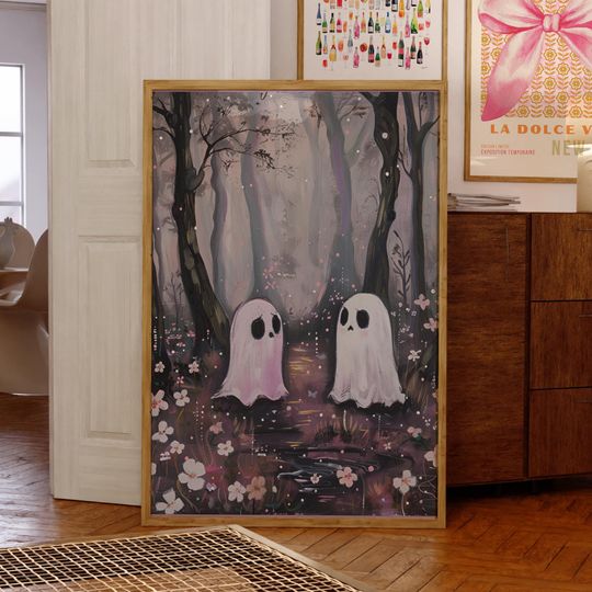 Discover Cute ghost in the forest halloween print nursery wall art spooky ghost