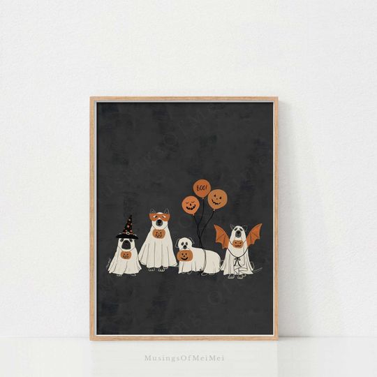 Halloween Dogs Art Print, Digital Download, Printable Wall Art, Halloween Art Print