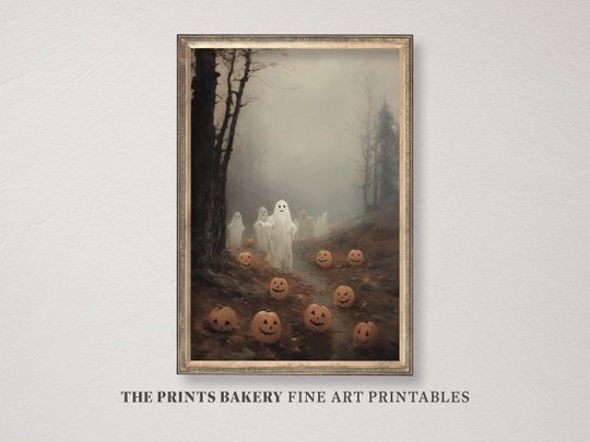 PRINTABLE Halloween Ghost Print, Spooky Haunted Forest Wall Art