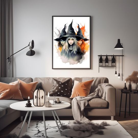 Halloween Witches Watercolor Poster  Halloween Poster, Halloween Decoration
