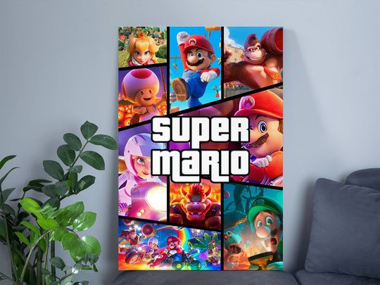 Super Mario GTA Style Poster | Super Mario Bros Poster | Mario Luigi Princess Peach Bowser Poster | Mario Game Poster