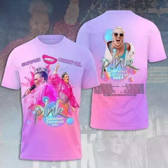 Discover Pink Summer Carnival Tour 2024 3D T Shirt, Pink On Tour Trust Fall Album