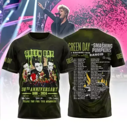 Discover HOT    2024 Green Day Band Tour 2024 T shirt 3D Music Band For Men Women