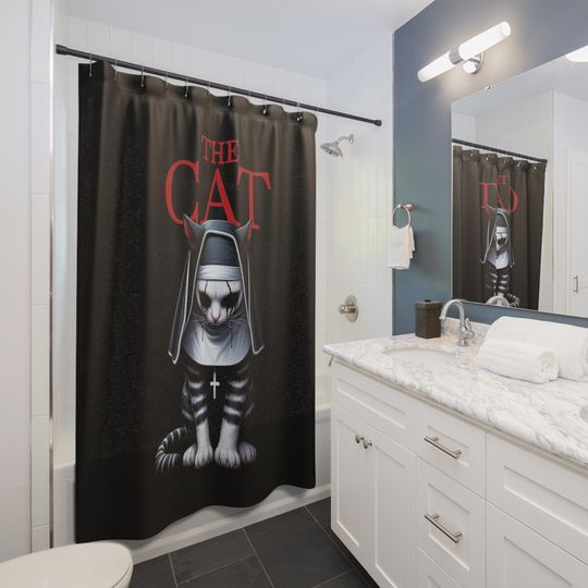 Discover The Cat Horror Movie Shower Curtain, Halloween Decor, Halloween Movie Shower Curtain, Halloween Gift, Cat Lovers Gift, Spooky Shower Curtain