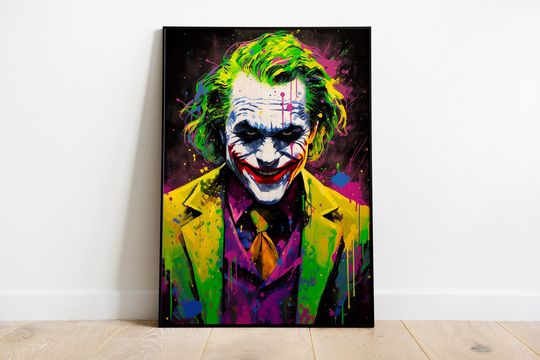 Abstract Joker Poster, The Joker Vibrant Painting Style Print, Cool Nerd Batman Comics DC Fan Art Artwork - Home Wall Decor