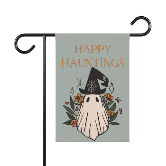 Retro Vintage Style Ghost Halloween Garden Flag - Happy Hauntings