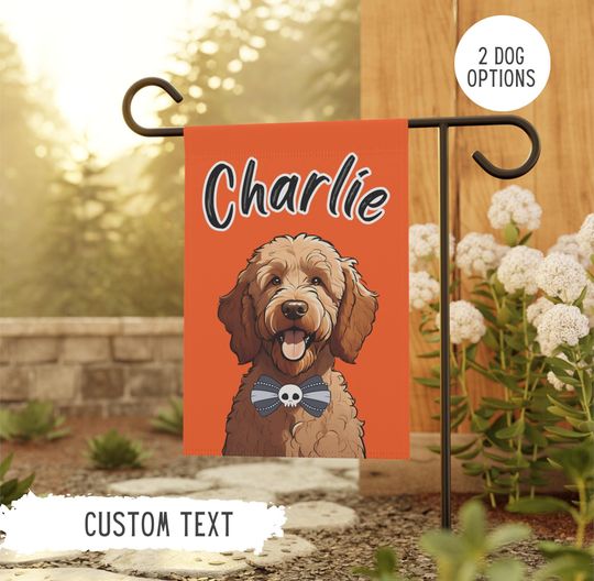 Discover Personalized Name Goldendoodle Halloween Garden Flag,Custom Dog Flags