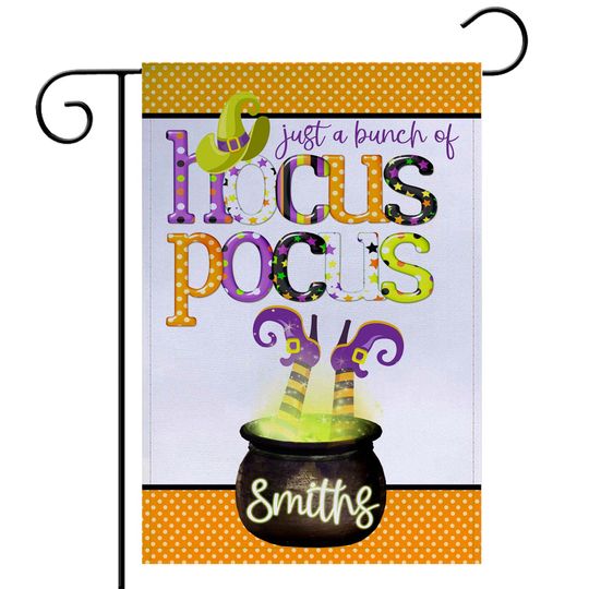 Discover Hocus Pocus Halloween Garden Flag with Witches Legs Cauldron