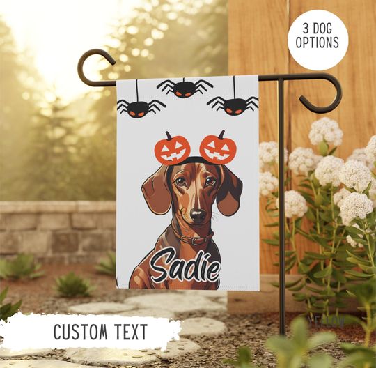 Personalized Name Dachshund Halloween Garden Flag,Custom Dog Flags