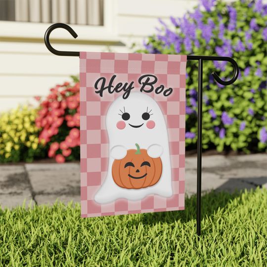 Discover Cute Ghost Holding Pumpkin Hey Boo Halloween Garden Flag  Pink