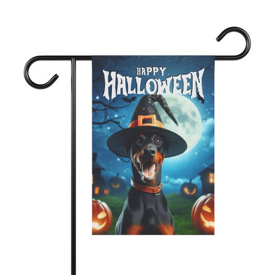 Discover Doberman Halloween Garden Flag, Witch Hat Dog Banner, Halloween Yard Decoration