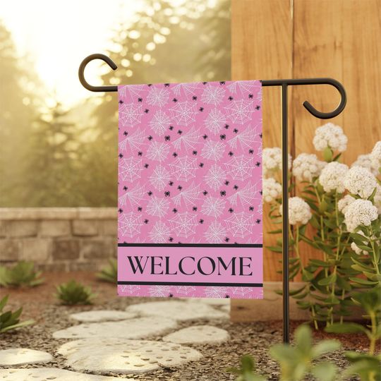 Pink Spiderweb Halloween Garden Flag, Halloween Decor, Unique Garden Flag