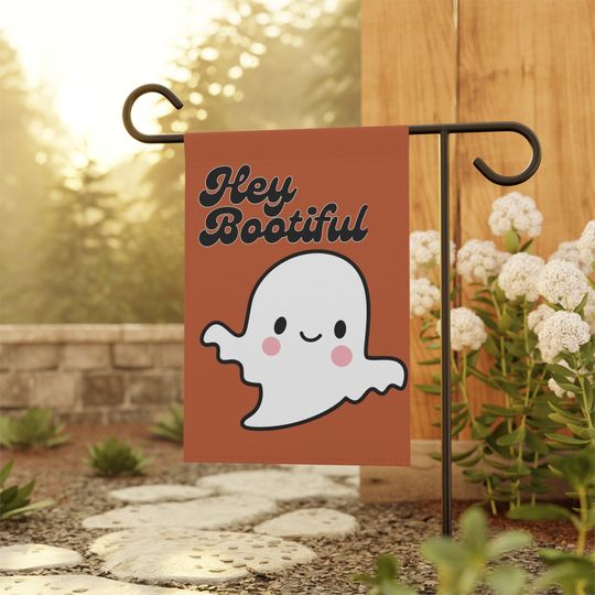 Discover Halloween Garden Flag- Hey Bootiful, Ghost Garden Flag, Fall Garden Flag, Cute Halloween Garden Flag, Halloween Porch Decor