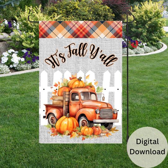 Discover Vintage Truck Fall Garden Flag Sublimation Design-Digital Download, Garden Decor, Yard Sign, Fall Craft, Garden Art, Home Decor, Yard Art.