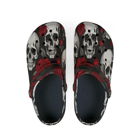 Skull and Roses Foam Clogs | Gothic Foam Shoes | Gothic Foam Rubber Shoes