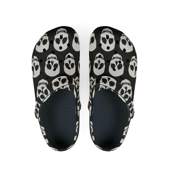 Discover Skull Clogs Black White Slides Goth Foam Rubber Shoes Halloween Kicks