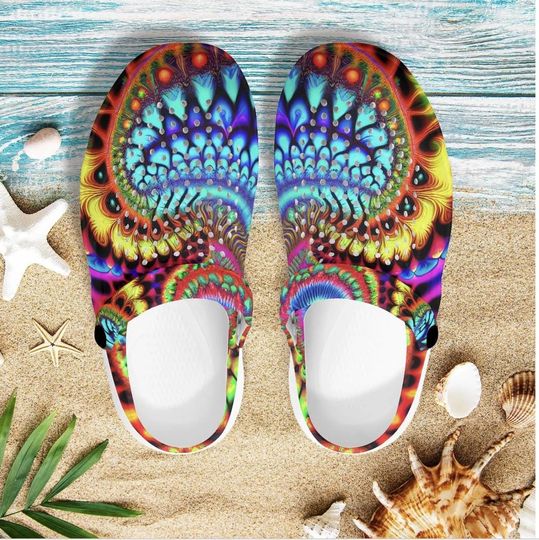 Discover Psychedelic Tie Dye Marble Fractal Clogs Waterproof Shoes Womens Fashion