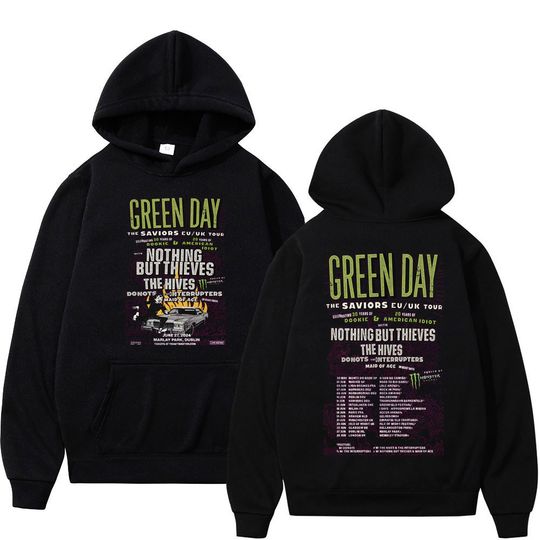 2024 Green Day Bands The Saviors Tour Poster Print Hoodie Men Women Hip Hop Rock Vintage Fashion Casual Loose Hoodies