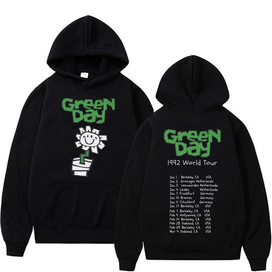 Punk Band Green Day 1992 World Tour Graphic Hoodie Men Women Vintage Gothic Rock Sweatshirt Male Fleece Casual Hoodies