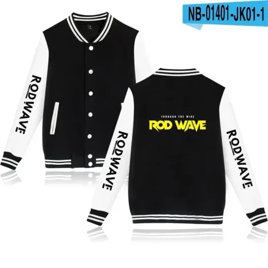 Hip Hop Rapper Rod Wave Zip Up Baseball Uniform Fleece Jacket Women Men Streetwear Hip Hop Long Sleeve Pink Hoodie Sweatshirts