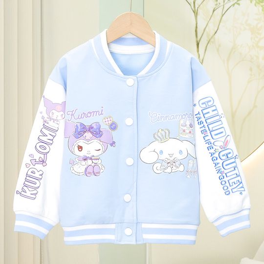 Kawaii Baseball Jacket Cartoon Anime Sanrio Kuromi My Melody Cinnamoroll Spring and Autumn Children's Cute Jacket Top