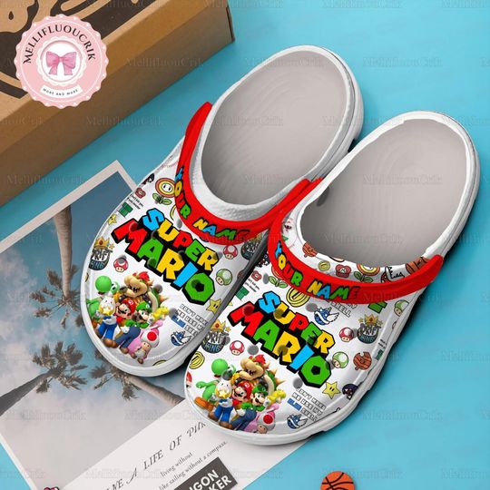 Custom Super Mario Clogs, Cute Mario Sandals, Princess Peach, Super Mari, Luigi, Kart Shoes, Mario And Friends Party, Gift For Gamer
