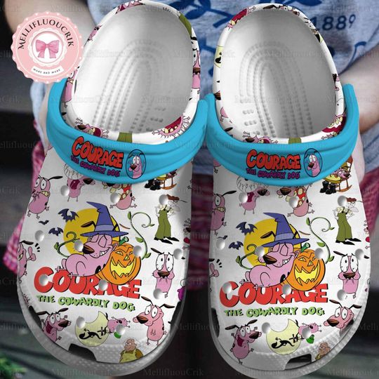 Discover Halloween Courage The Cowardly Dog Clogs, Cartoon Movie Sandals, Funny Dog Casual Shoes, Pinky Dog Lover Merch, Birthday Gift For Her