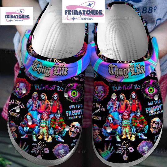Halloween Horror Movie Clogs, Thug Life IT Freddy Myers Sneakers, Horror Character Sandals For Man Women, Movie Killer Halloween Slippers