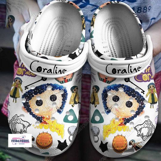Discover Halloween C.o.r.a..l.ine Clogs, Horror Character Sneakers, Spooky Season Movie, Caroline Button Eyes, Trick or Treat Halloween Sandals