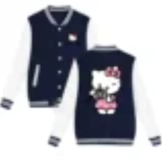Sanrio Kids Fall/Winter Thick Jacket Color-Match baseball Uniform Boys & Girls Hello Kitty Photo Print Loose coat