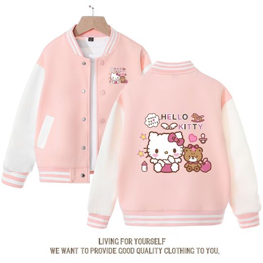 Sanrio Kawaii Anime Hello Kitty Cute Cartoon Woman Jacket Spring Autumn New Loose Sports Children Baseball Uniform Birthday Gift