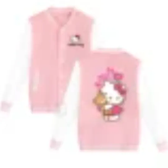 Kids Sanrio Fall/Winter Jacket Baseball Uniform Hello Kitty & Bear Pattern Print Thick warm stylish coat for boys and girls