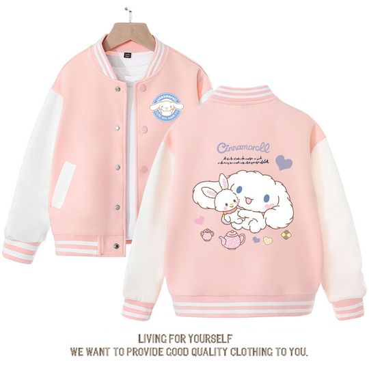 Sanrios Kawaii Anime Cinnamoroll Hello Kitty Cute Cartoon Girls Baseball Uniform Spring Autumn New Kids Top Jacket Birthday Gift