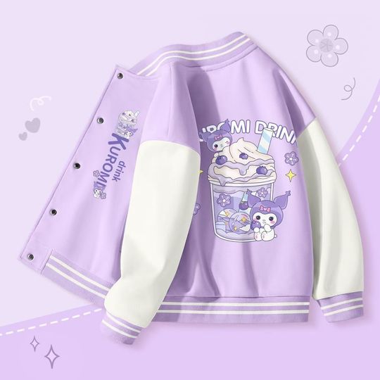 Sanrio Kuromi Cute Girls Baseball Jacket Autumn 2024 New Children's Girls Big Children's Loose Sports Top Jacket