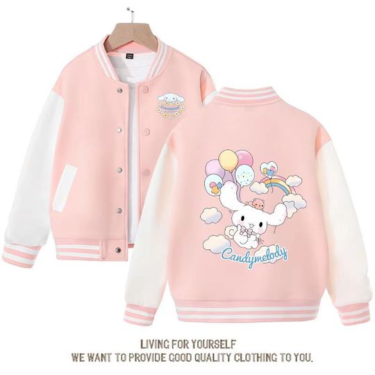 Sanrio Cartoon Balloon Rainbow Cinnamoroll Baseball Uniform Cute Children's Spring Autumn Loose Sports Jackets Coats Gift