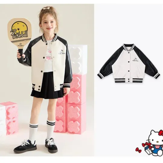 Sanrio HelloKitty Cute Girls Jacket Spring and Autumn Sports Baseball Uniform Cartoon Stitching Casual Girl Christmas Top Gift