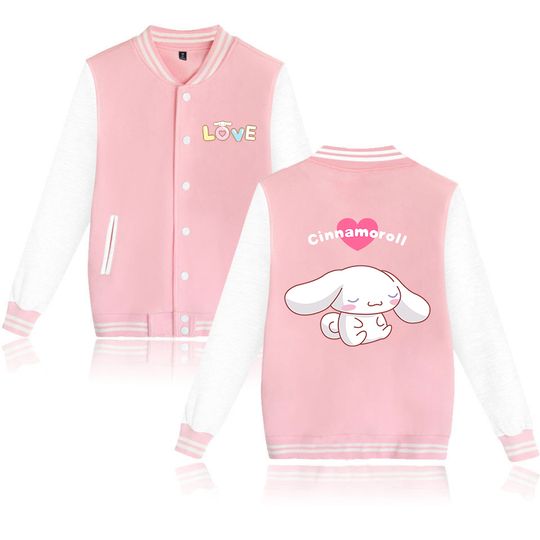 Cute Cinnamoroll Bomber Jacket Women Men Autumn Baseball Jacket Coat Cartoon Kid Streetwear Harajuku Bomber College Jacket