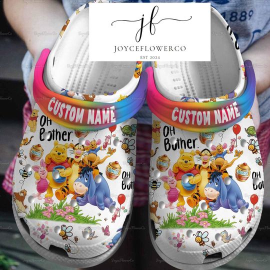 Custom Winnie The Pooh Clogs, Pooh And Honey Shoes, Pooh Bear Shoes, Disneyland Shoes, Magic Kingdom Merch, Winnie The Pooh Sandals