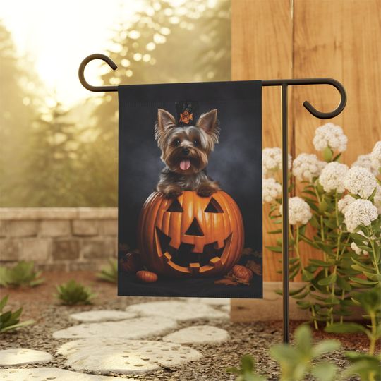 Yorkie Halloween, Garden & House Banner, Pole not included, Halloween Garden Banner