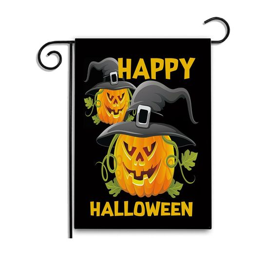 Happy Halloween Flag Jack-O-Lantern Scarecrow Hat Garden Flag  Halloween Yard Flag